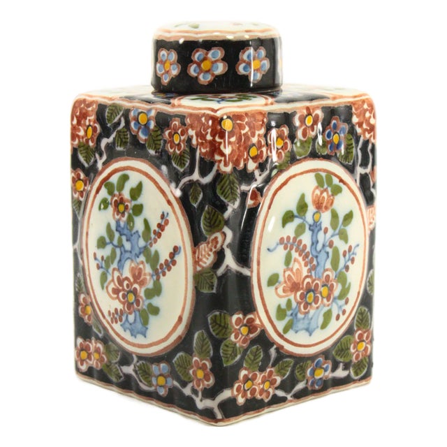Makkum Tichelaar Dutch Faience Chinoiserie Tea Caddy, Marked For Sale