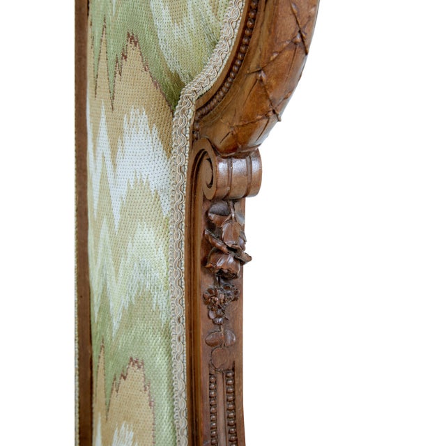 Wood French Louis XVI Style 1870s Walnut Bergère à Oreilles with Carved Décor For Sale - Image 7 of 9
