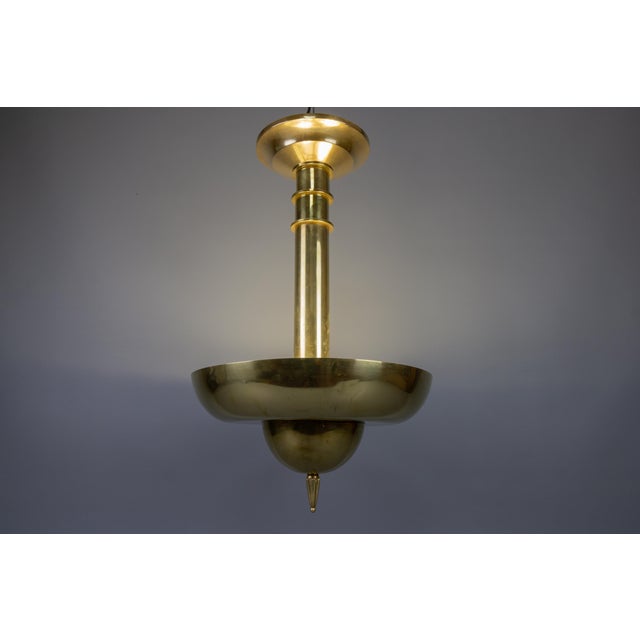 Art Deco Brass Inverted Dome Six-Light Pendant Lamp, Germany, 1930s For Sale - Image 3 of 18