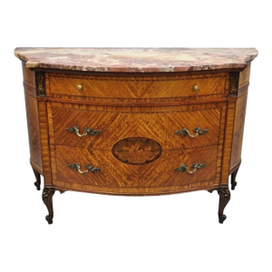 Antique French Louis XV Style Marble Top Satinwood Demilune Commode Dresser