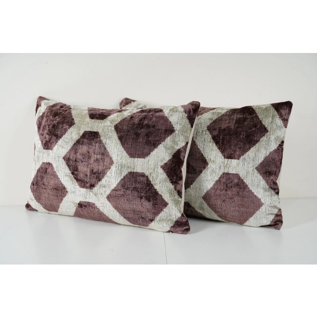 Ikat Velvet Bedding Pillow Covers - Set of Three 16'' X 24'' 16'' X 50'' For Sale - Image 10 of 12