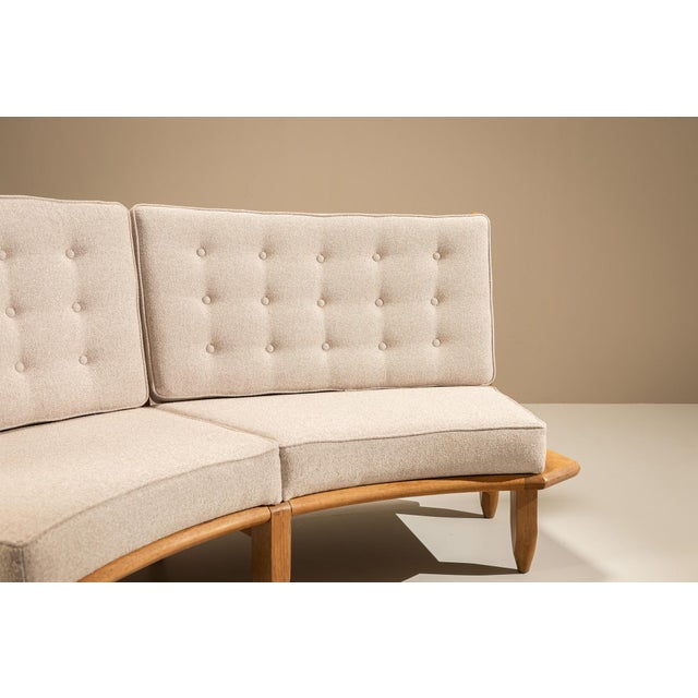 Curved Oak Sofa by Guillerme et Chambron, France, 1960s For Sale - Image 14 of 18