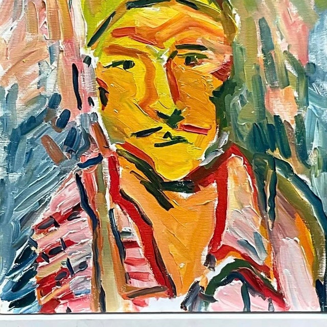 Wood Vintage Fauvist Signed Original Oil Portrait Painting on Board For Sale - Image 7 of 12