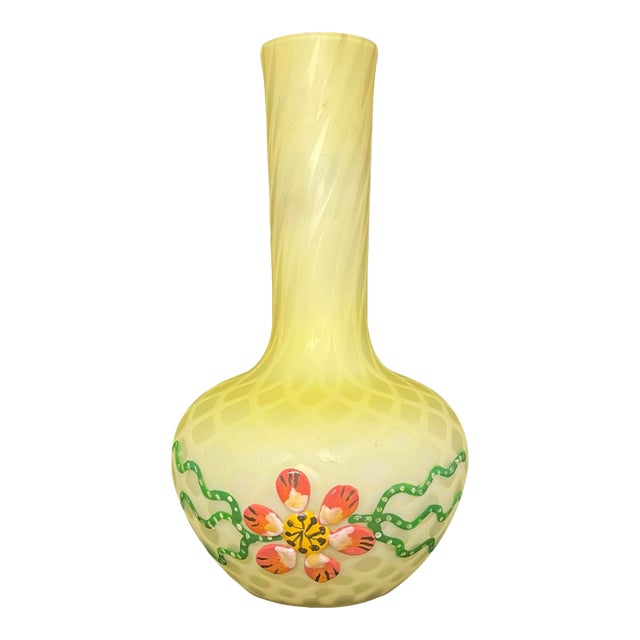 Antique Webb Victorian Satin Art Glass Bud Vase Hand Painted Floral Optic 6¾” For Sale