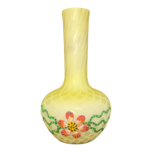 Antique Webb Victorian Satin Art Glass Bud Vase Hand Painted Floral Optic 6¾”