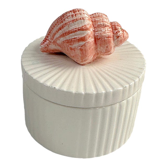 1970's Fitz & Floyd Ceramic Sea Shell Trinket Box For Sale