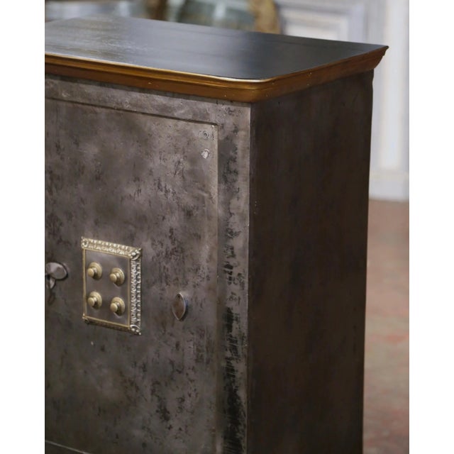 19th Century French Iron Combination Safe on Painted Wood Stand For Sale - Image 4 of 12
