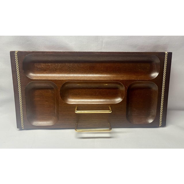 Mid-Century Modern 1970s Mid-Century Wood and Brass Dresser/Desk Caddy Valet by Swank For Sale - Image 3 of 7