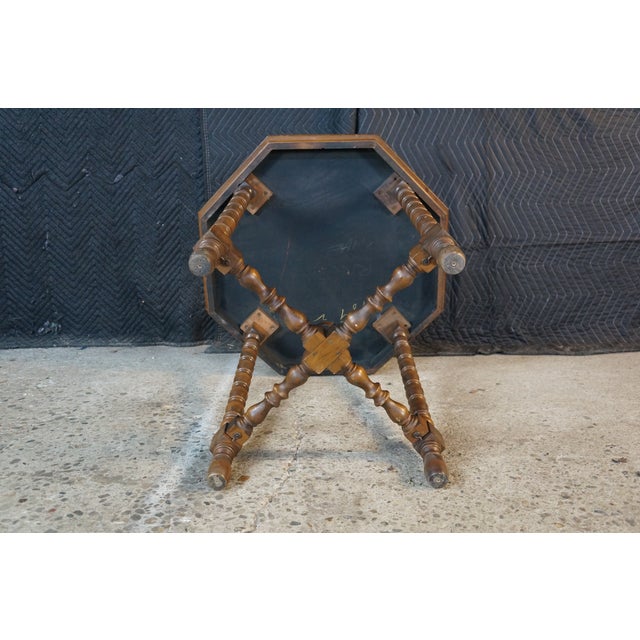 Antique Jacobean Style Walnut Burl Octagonal Parlor Side Accent Table For Sale - Image 12 of 15