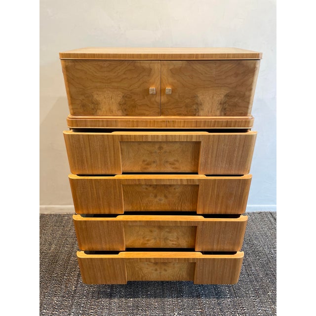 1930s Vintage Burled Wood Art Deco High Boy Cabinet For Sale In Chicago - Image 6 of 9