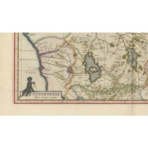 17th Century Antique Ethiopia Abyssinia Blue Map, 1642 For Sale - Image 5 of 10