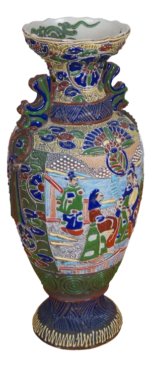 Antique Japanese Meiji Moriage Satsuma Wise Man Baluster Mantel Vase