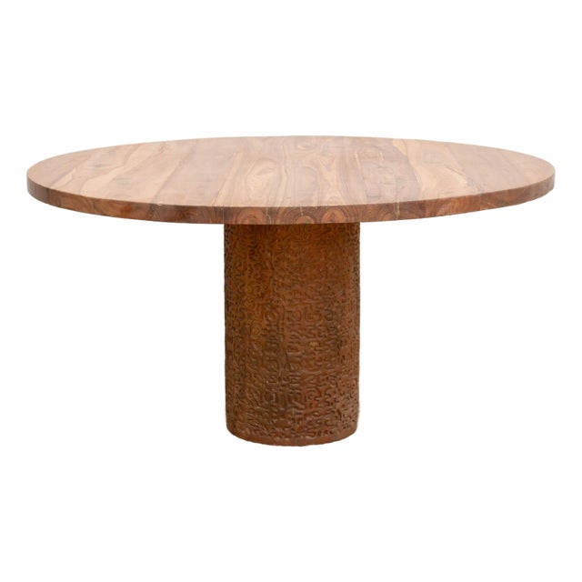 60" Dm Round Burma Teak Carved Pedestal Table For Sale