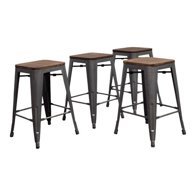 Industrial Style Stacking Counter Stools, Set of Four For Sale