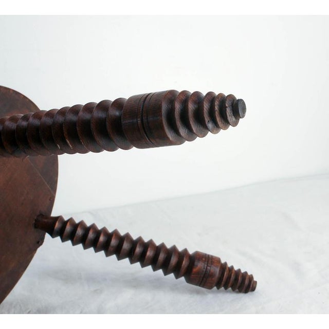 Brown Three Legs Stool Round Oak in the style of Dudouyt, France, 1950 For Sale - Image 8 of 11