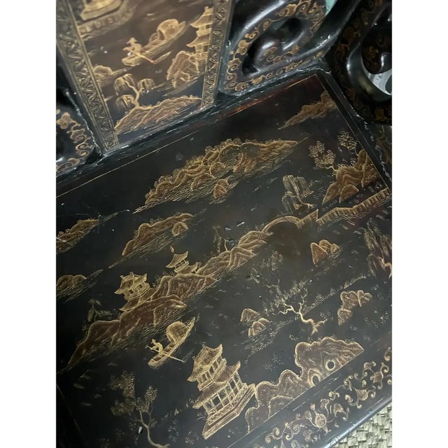 Antique Chinese Export Gilt & Black Lacquer Throne Chair For Sale - Image 4 of 7