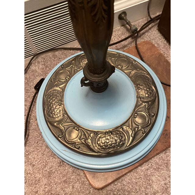 1930s Vintage 1930s Art Deco Cast Brass and Blue Enamel Bridge Swing-Arm Floor Lamp For Sale - Image 5 of 5