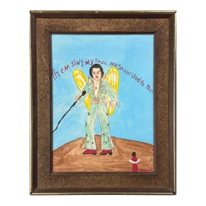 Myrtice West (1923-2010) - Outsider Singing Angel Elvis Painting, Signed (Oil on Board)