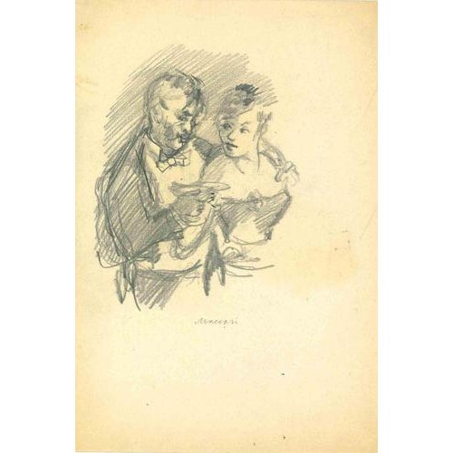 Mino Maccari, Champagne, Charcoal Drawing, 1950s For Sale - Image 4 of 4