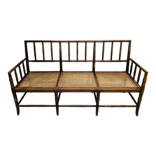 Regency Style Faux Bamboo Wood Bench or Settee For Sale