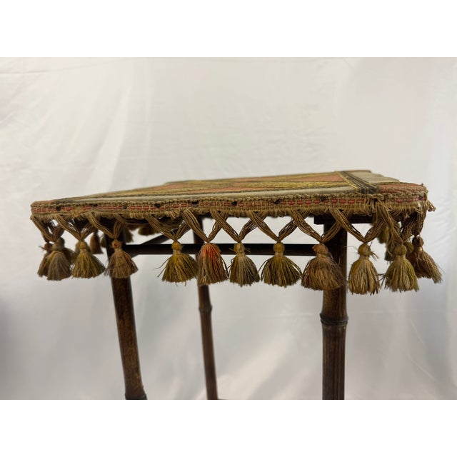 Antique French Napoleon III Bamboo Tabouret, Tasseled Top, PLM Rail Label For Sale - Image 15 of 15