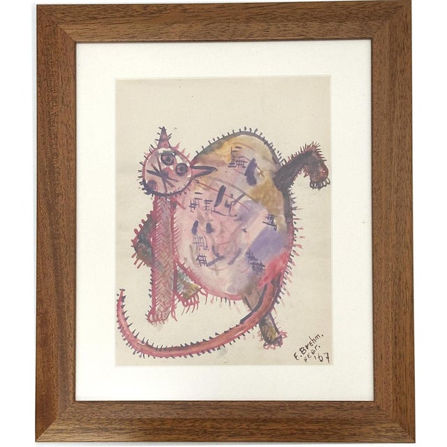 Dutch Artist, Expressive Cat, Pencil Drawing, 1966, Framed For Sale - Image 10 of 11