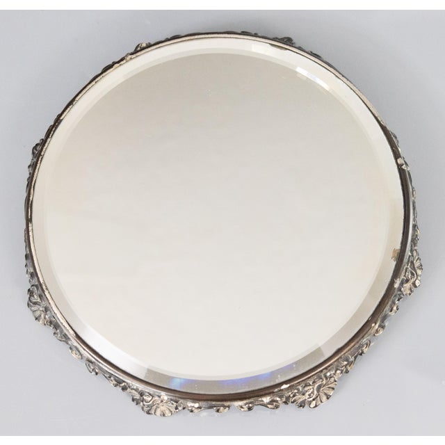 Antique Silver Plate Floral Mirror Plateau Tray For Sale - Image 4 of 7