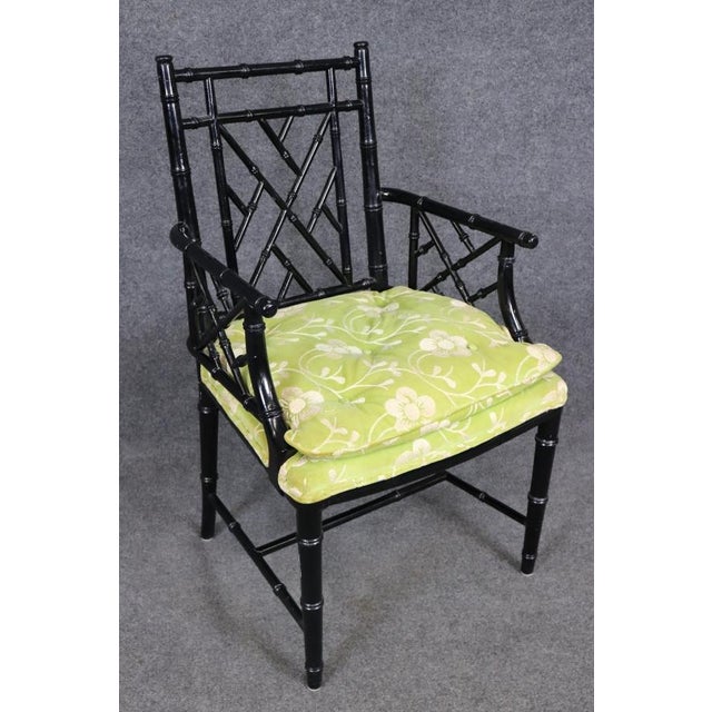 Set of 4 Faux Bamboo Chinoiserie Hollywood Regency Style Dining -All Armchairs For Sale In Philadelphia - Image 6 of 16