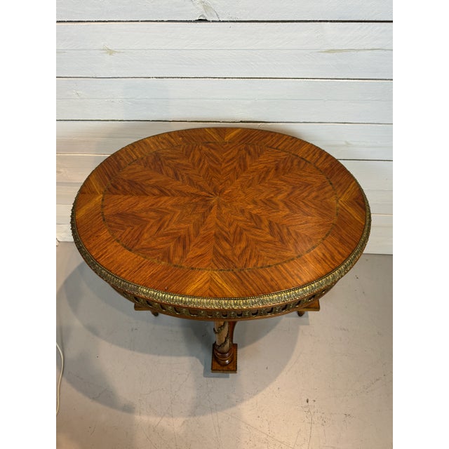 Vintage Bronze Ormolu-Mounted Oval Marquetry End or Side Table, C. 1940s For Sale - Image 4 of 12