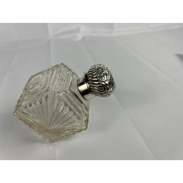 Traditional Unusual British Sterling Silver & Cut Glass Repousse Perfume Bottle For Sale - Image 3 of 8