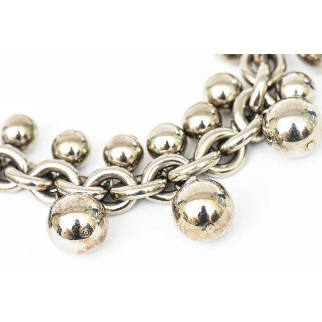 1980s Vintage Signed Givenchy Chromed Metal Chain and Ball Pendant Necklace For Sale - Image 5 of 12
