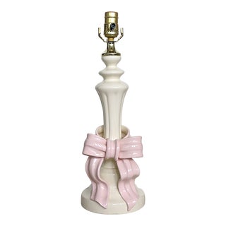 Vintage Ceramic Majolica Pink Bow Trompe l'Oeil Lamp For Sale