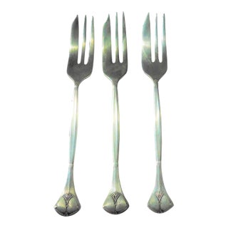 Antique Silver Art Nouveau Forks, Hallmarked, C. 1910, Set of Three For Sale