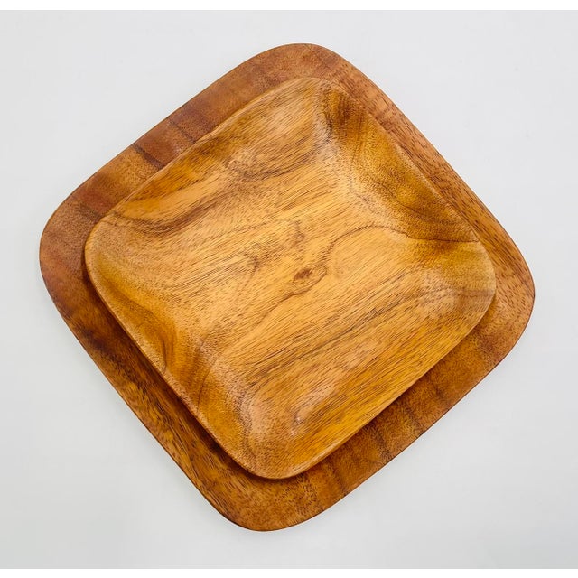 American 1960s Signed Blair Hawaii Koa Wood Serving Trays, Handcrafted American Modern Pair For Sale - Image 3 of 16