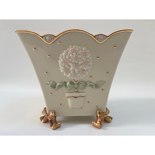 Lenox Porcelain Gilt Square Flower Pot For Sale - Image 9 of 12
