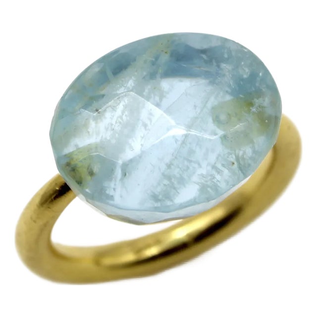 22k Gold Marie-Hélène De Taillac Milky Aquamarine Cabochon Ring, Size 6.5 For Sale