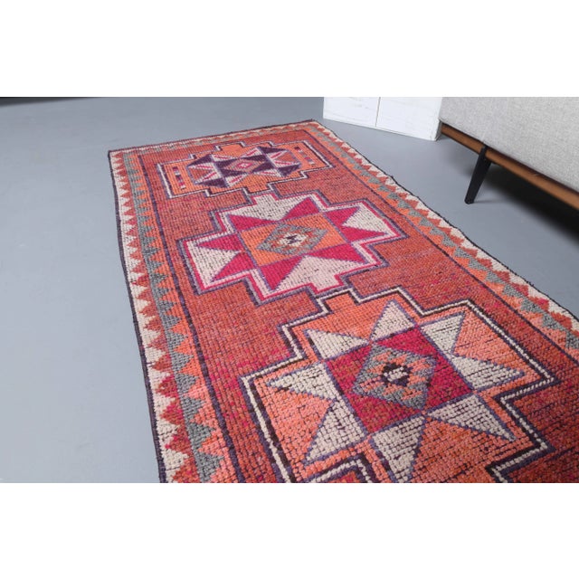 Textile Vintage Turkish Oushak Handmade Wool Cotton Red Runner For Sale - Image 7 of 11