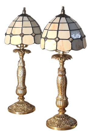 Gilded Spelter Bedside Lamps with Pâte de Verre Shades, 1960, Set of 2