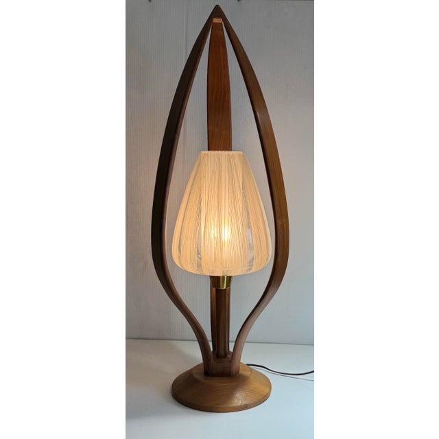Wood 1960s Teak Modeline Style Table Lamp With Western Germany Glass Shade For Sale - Image 7 of 12