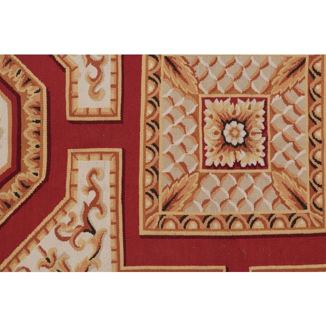 Transitional Rug & Kilim’s Aubusson Style Rug With Red With Gold Floral Medallions For Sale - Image 3 of 7