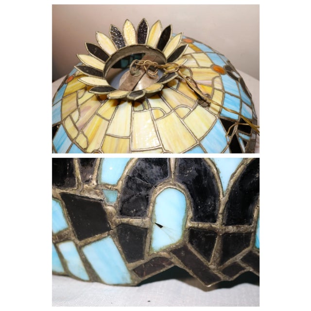 1930s Large Quality Antique Handmade Leaded Satined Glass Ceiling Fixture Chandelier For Sale - Image 11 of 11