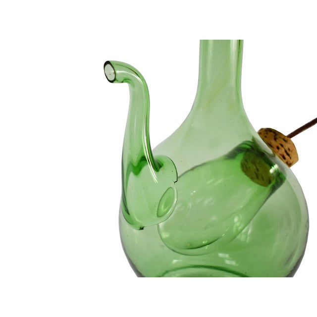 Vintage Hand Blown Italian Green Glass Wine Decanter Carafe With Ice