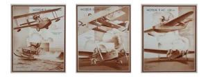 French 1930's Airplanes Sepia Tone Lithographs - Set of 3