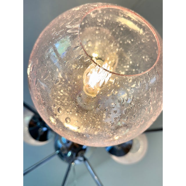 Metal Contemporary Italian Chromed Sputnik Chandelier in Pink "Pulegoso" Murano Glass For Sale - Image 7 of 9