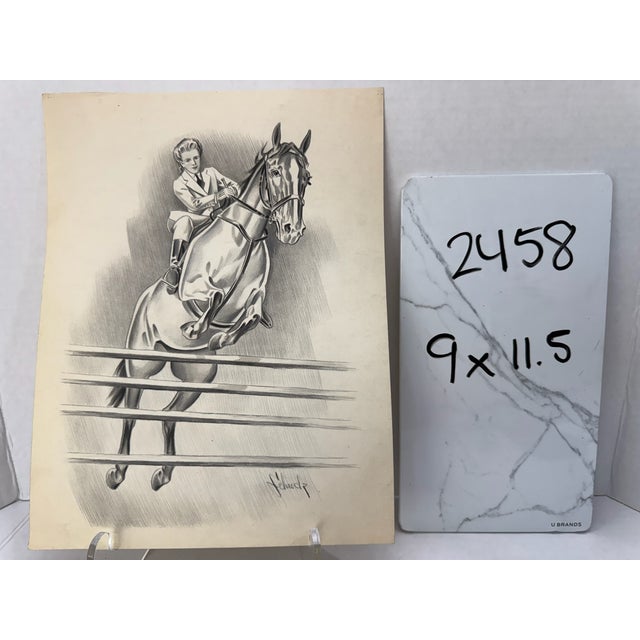 1940s Original Signed Graphite Illustration of Show Jumper on Horse, 11.5 X 9 In. For Sale In Atlanta - Image 6 of 6