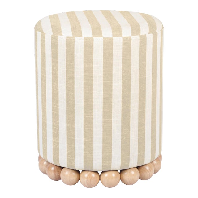 Dex Beige Cabana Striped Linen Ottoman For Sale