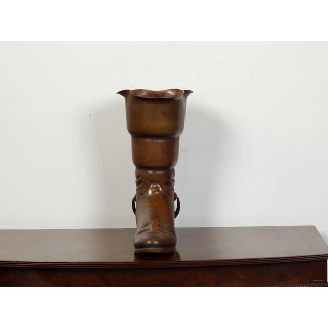 Metal Vintage English Midcentury Copper Umbrella Stand Depicting a Boot For Sale - Image 7 of 12