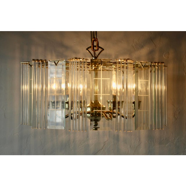 1970s Sciolari Style Glass Rod Beveled Glass Panel Chandelier For Sale - Image 16 of 18