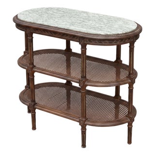Antique French Louis XVI Style Marble & Caned Carved Fruitwood Drinks Side Table For Sale
