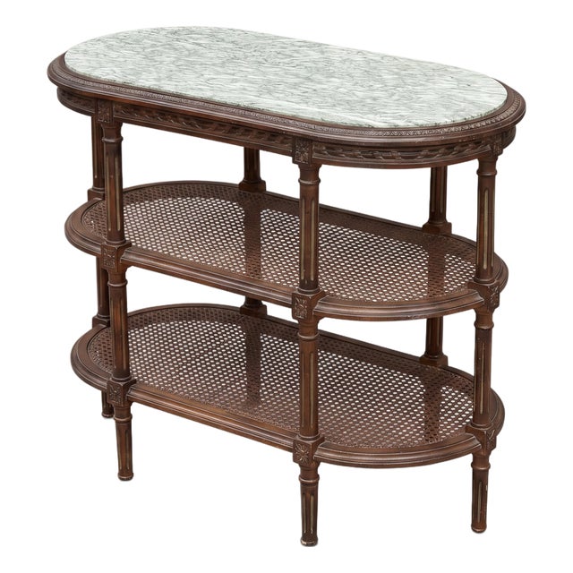 Antique French Louis XVI Style Marble & Caned Carved Fruitwood Drinks Side Table For Sale